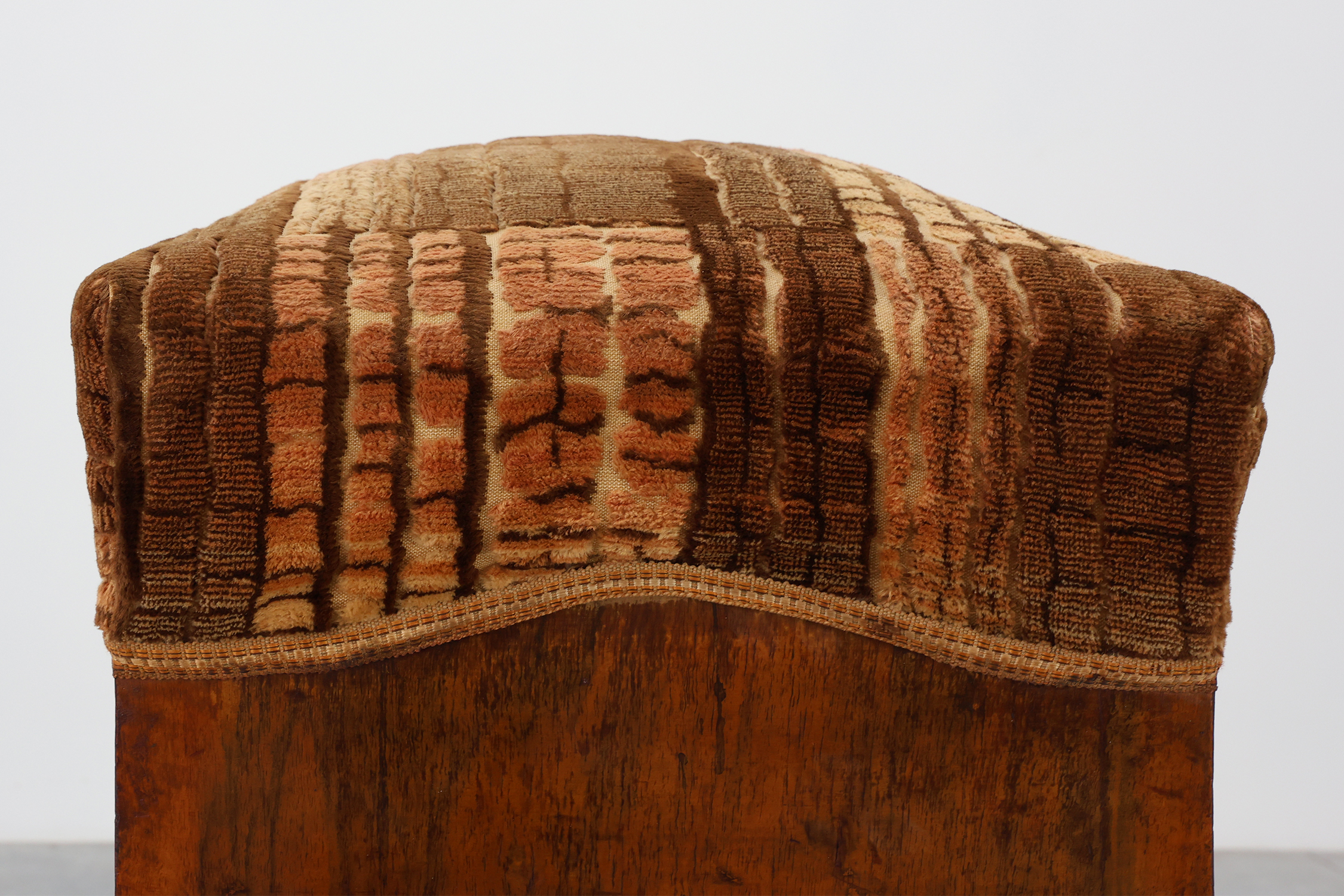 Pair Art Deco walnut stools with original velvet upholstery, Italy 1920sthumbnail